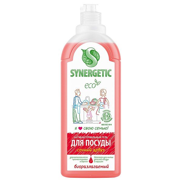 Средство для мытья посуды, фруктов, игрушек Synergetic "Арбуз", антибакт., концентрат, с дозатором, 1л 