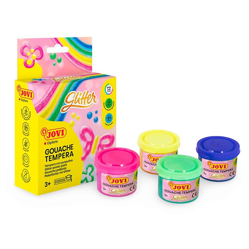 Гуашь JOVI, 06 цветов, с кистью, с блестками, картонная коробка