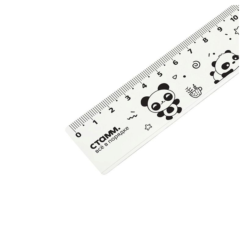 Линейка 20см СТАММ "Панды", пластиковая, широкая 