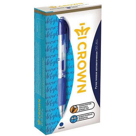 Ручка гелевая автоматическая Crown "CEO Jell" синяя, 0,7мм, грип 