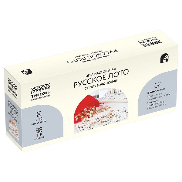 Игра настольная ТРИ СОВЫ "Русское лото", с полубочонками, картонная коробка