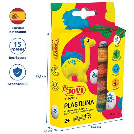 Пластилин JOVI, 06 цветов, 90г, растительный, картон, европодвес