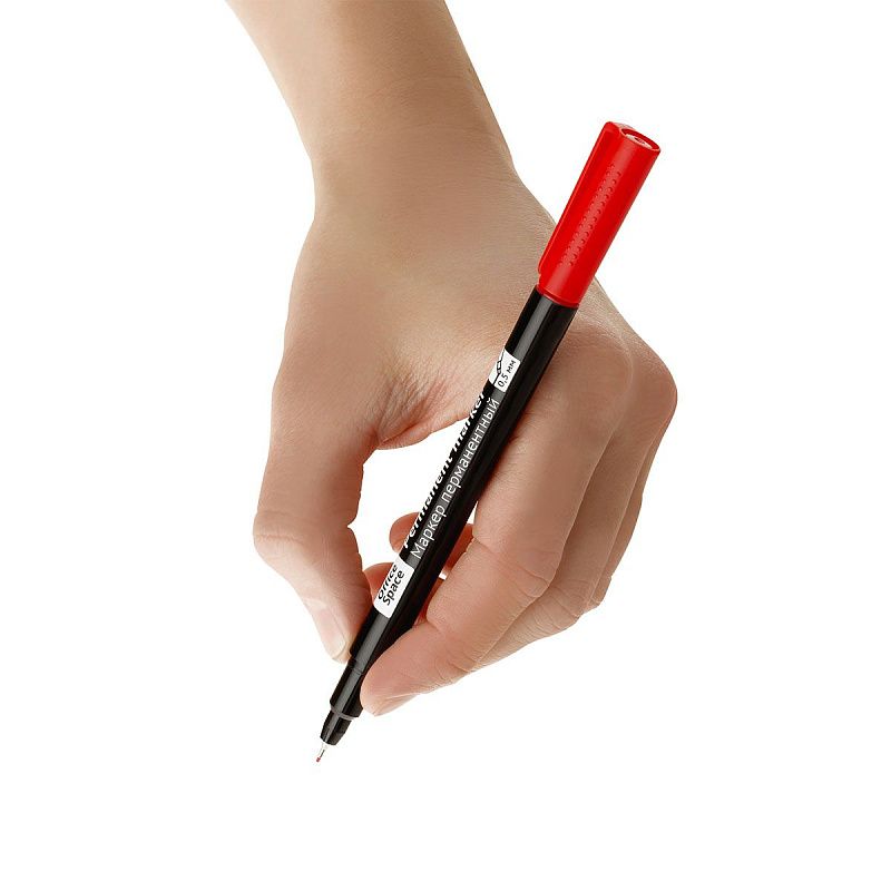 Маркер перманентный OfficeSpace красный, тонкий металл. наконечник, 0,5мм 