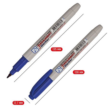 Маркер перманентный Crown "Multi Marker Super Slim" синий, пулевидный, 1мм 