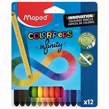 Карандаши цветные монолитные MAPED Infinity, набор 12 цветов, трехгранные, 861600
