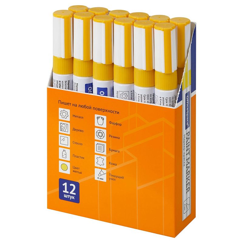 Маркер-краска OfficeSpace желтая, 1-4мм, нитро-основа 