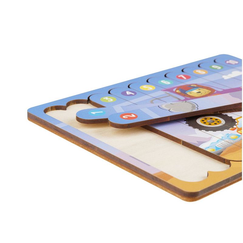 Деревянный пазл - палочки ТРИ СОВЫ "Монстр-трак", 10 деталей на подложке, фанера 