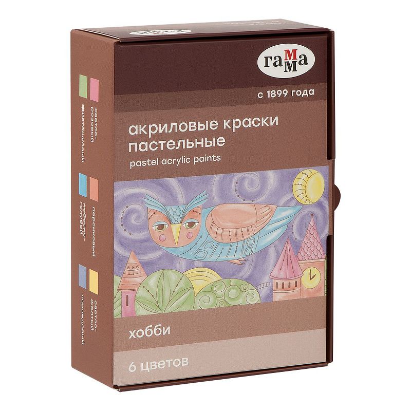 Краски акриловые декоративные Гамма "Хобби", 06 цветов, 20мл, картон. упаковка, пастельные цвета