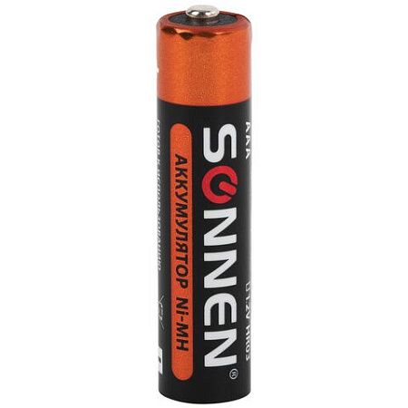 Батарейки аккумуляторные Ni-Mh мизинчиковые КОМПЛЕКТ 4 шт., AAA (HR03) 650 mAh, SONNEN, 455609