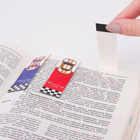Закладки для книг с магнитом RACE CARS, набор 6 шт., блестки, 25x196 мм, ЮНЛАНДИЯ, 113446 