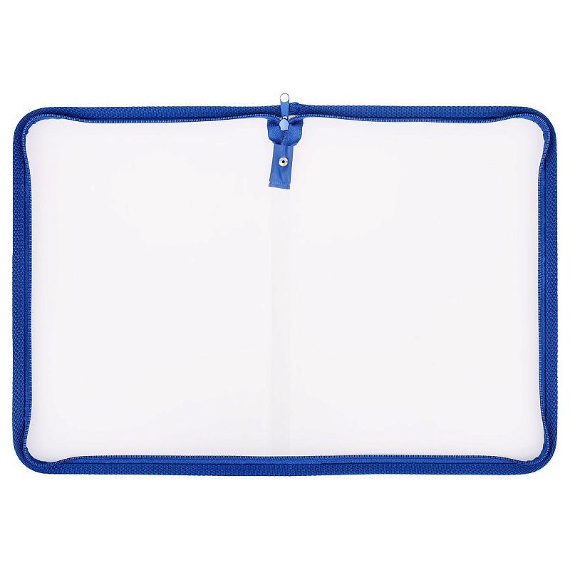 Папка на молнии СТАММ А4, 500мкм, пластик, прозрачная, синяя молния вокруг 