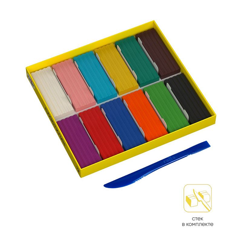 Пластилин Гамма "Юный художник" NEW, 12 цветов, 168г, со стеком, картон. упаковка