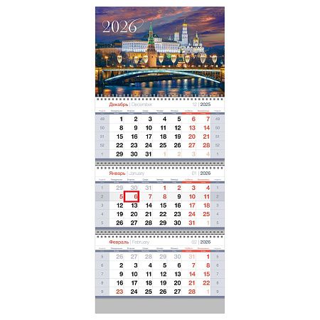 Календарь квартальный 3 бл. на 3 гр., 295*700 мм BG Standard "Москва", с бегунком, 2026г.