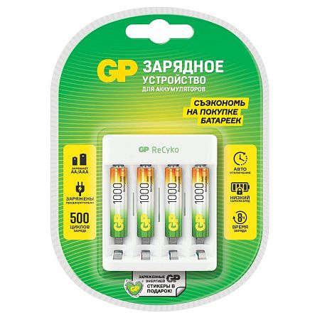 Зарядное устройство GP Е411 + 4шт акк. AAА (HR03) 1000mAh (USB)