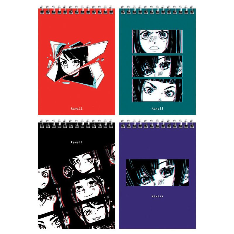 Блокнот А6 60л. на гребне MESHU "Kawaii", матовая ламинация, выборочный УФ-лак