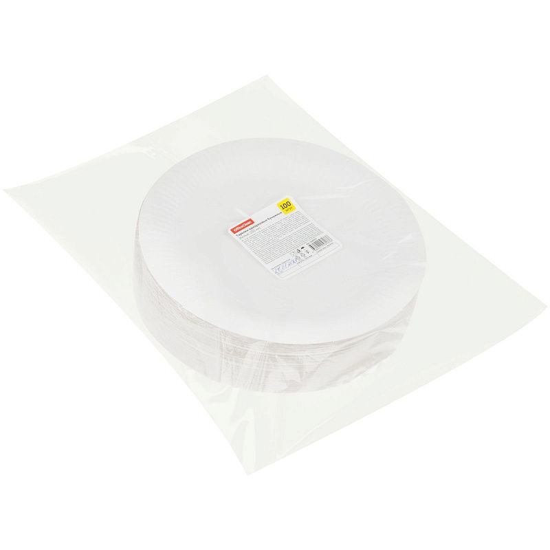 Тарелки одноразовые бумажные OfficeClean, набор 100шт., белые мелованные, 230мм