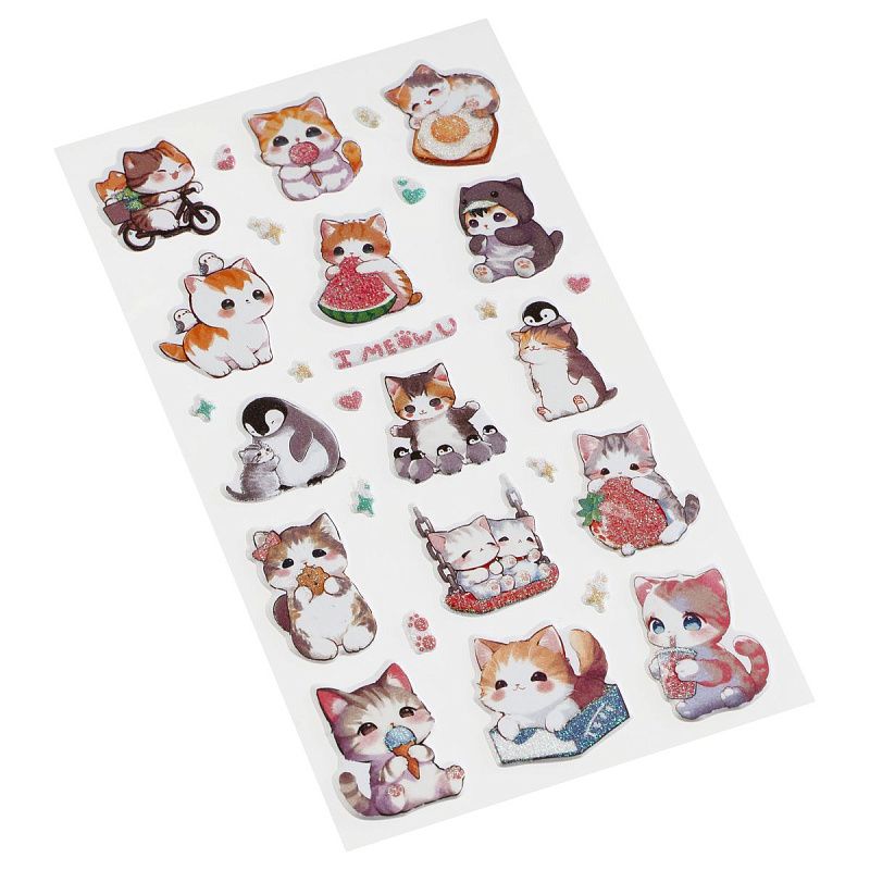 Наклейки объемные MESHU "I meow you", 10*23см, с блестками, инд. уп., европодвес