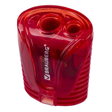 Точилка BRAUBERG "Cell Dual", 2 отверстия для чернографитных карандашей (в том числе утолщенных), с контейнером, корпус ассорти, 228435 
