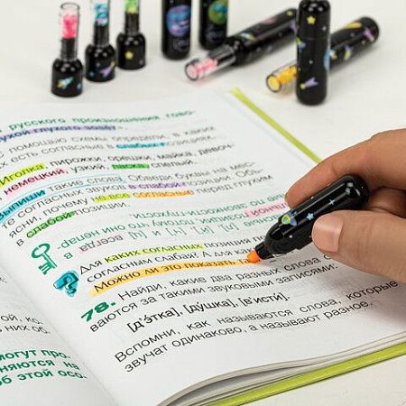 Набор текстовыделителей ЮНЛАНДИЯ "КОСМОС", 6 НЕОНОВЫХ ЦВЕТОВ, линия письма 1-5 мм, 152512 