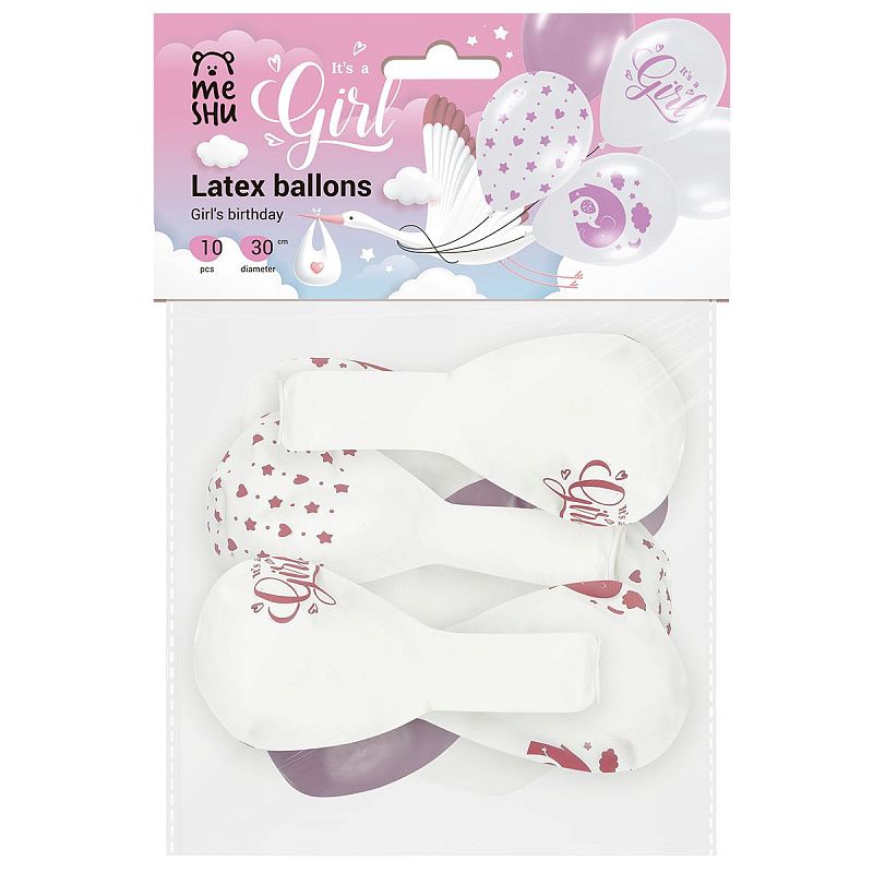 Воздушные шары, 10шт., М12/30см, MESHU "It's girl", пастель, ассорти