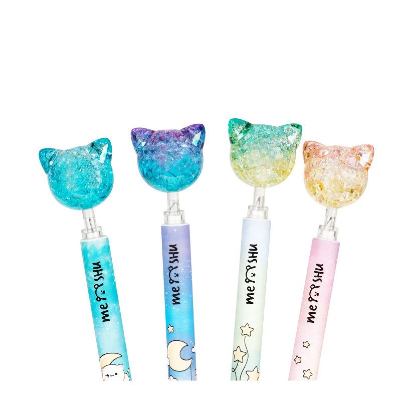 Ручка шариковая автоматическая MESHU "Cute Cats" синяя, 0,7мм, корпус ассорти, с топпером 
