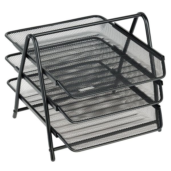 Лоток для бумаг горизонтальный СТАММ, 3 секции, металл, черный