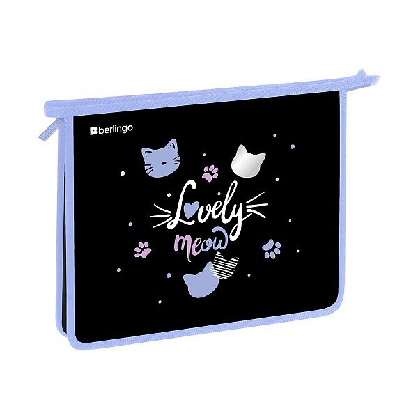 Папка для тетрадей 1 отделение, А5 Berlingo "Lovely Meow", 240*205*40мм, пластик, на молнии