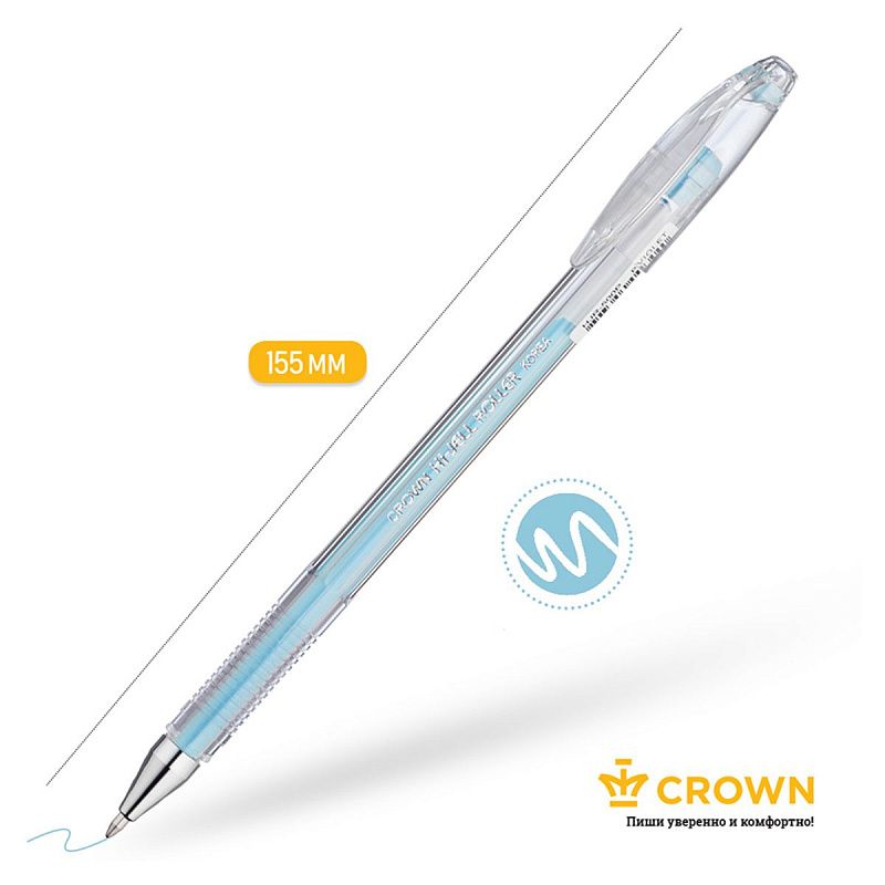Ручка гелевая Crown "Hi-Jell Pastel" голубая пастель, 0,8мм 