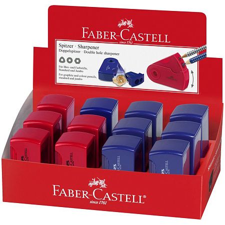 Точилка пластиковая Faber-Castell "Sleeve" 2 отверстия, контейнер, красная/синяя 