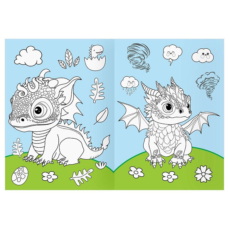 Раскраска А4 ТРИ СОВЫ "Дракончики", 16стр., цветной фон