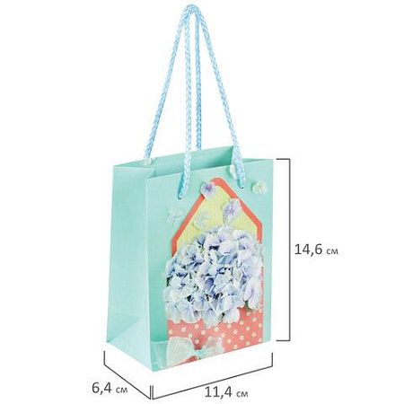 Пакет подарочный 11,4x6,4x14,6 см ЗОЛОТАЯ СКАЗКА "Summer Flowers", глиттер, голубой, 608246