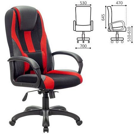 Кресло компьютерное BRABIX PREMIUM "Rapid GM-102", экокожа/ткань, черное/красное, 532107