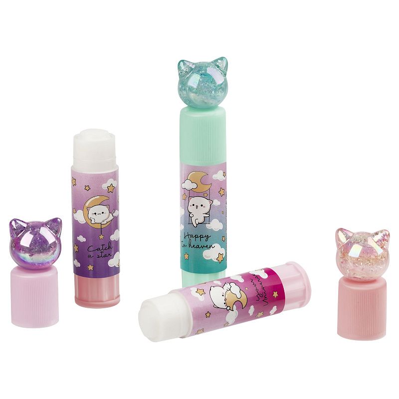 Клей-карандаш MESHU с топпером "Crystal Kitten", 8г, дисплей бокс, ПВП, ассорти