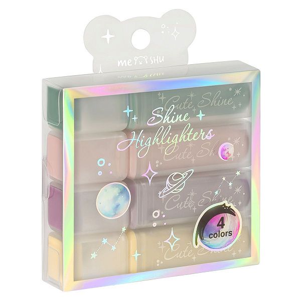 Набор текстовыделителей MESHU "Shiny", 04цв., пастельные цвета c глиттером, 1-5мм, ПВХ бокс, европодвес