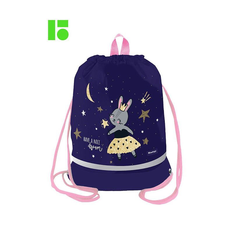 Мешок для обуви 1 отделение Berlingo "Bunny dream", 400*480мм, расширяющееся дно, светоотражающая лента, карман на молнии 