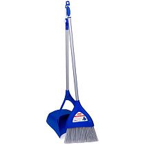 Совок для мусора OfficeClean Professional со щеткой-сметкой, складной, метал. ручка 66см, резин. кромка
