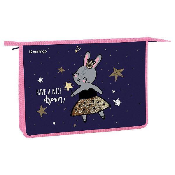 УЦЕНКА - Папка для тетрадей 1 отделение, А4 Berlingo "Bunny dream", 340*245*40мм, пластик, на молнии (осн 349810)