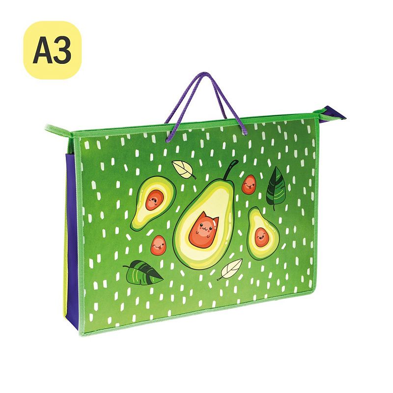 Папка для чертежей и рисунков А3 ArtSpace "AvoCat", пластик, 70мм, на молнии 