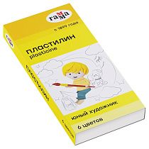 Пластилин Гамма "Юный художник" NEW, 06 цветов, 84г, со стеком, картон. упаковка