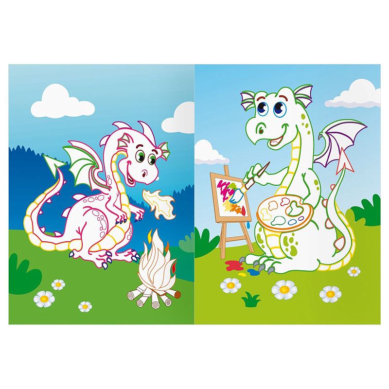 Раскраска А5 ТРИ СОВЫ "Дракончики", 8стр., цветной фон