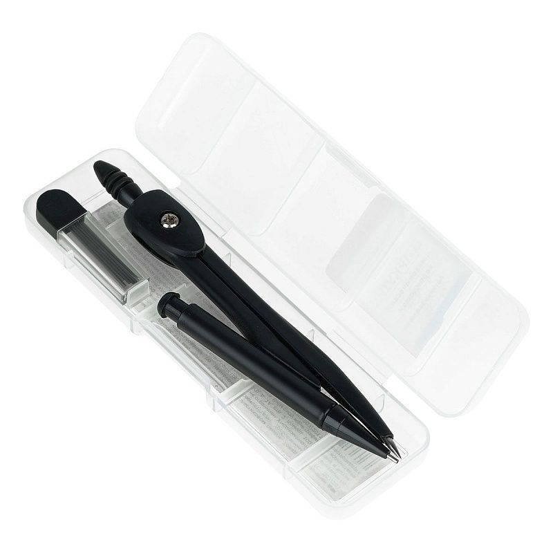 Циркуль ArtSpace с механическим карандашом, 117мм, черный, с грифелями, в пластиковом пенале 