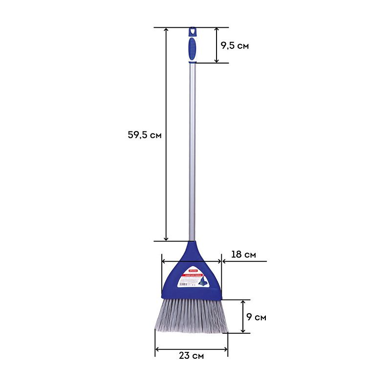 Совок для мусора OfficeClean Professional со щеткой-сметкой, складной, метал. ручка 66см, резин. кромка