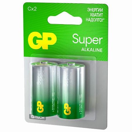Батарейки GP Super, С (LR14, 14А), алкалиновые, КОМПЛЕКТ 2 шт., блистер, 14A-2CR2