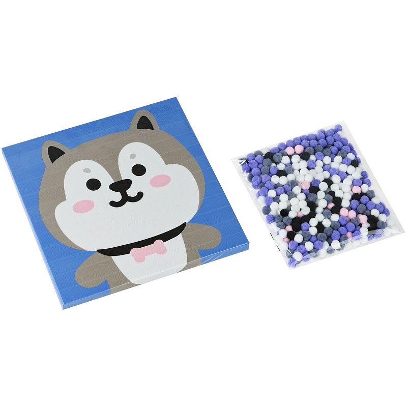 Аппликация помпонами ТРИ СОВЫ "Хаски", 20*20см на подрамнике, картонная коробка