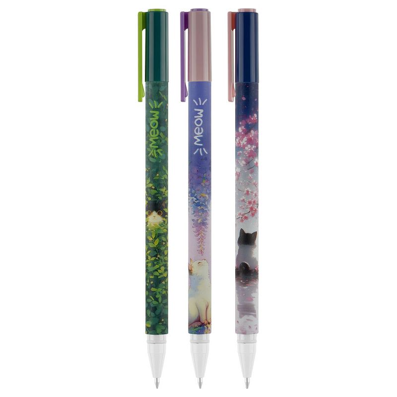 Ручка шариковая MESHU "Meow spring" синяя, 0,5мм, корпус ассорти 