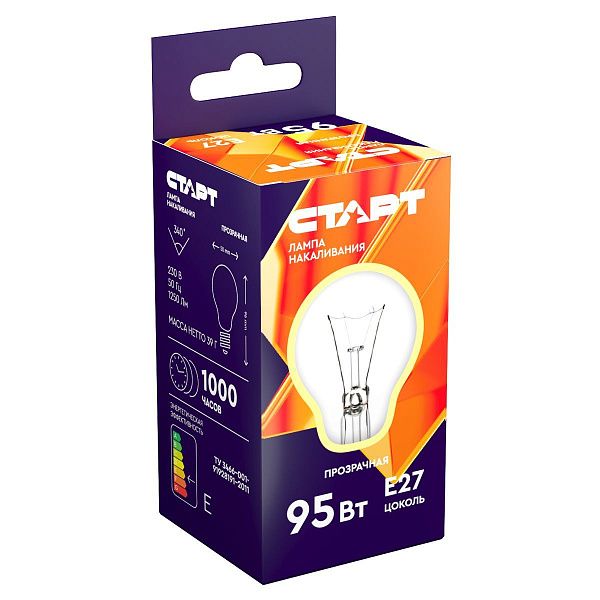 Лампа накаливания Старт Б 95W, E27, прозрачная