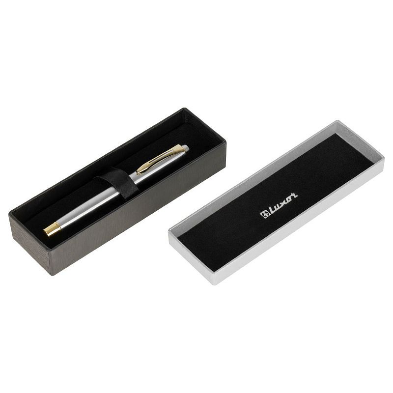 Ручка перьевая Luxor "Trident" синяя, 0,8мм, корпус серебро/золото, футляр 