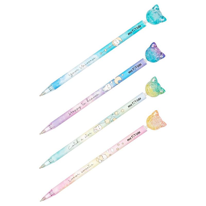 Ручка шариковая автоматическая MESHU "Cute Cats" синяя, 0,7мм, корпус ассорти, с топпером 