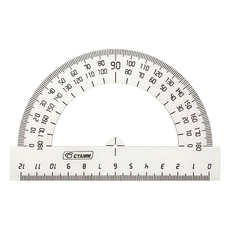 Транспортир 12см, 180° СТАММ, полистирол, прозрачный бесцветный 