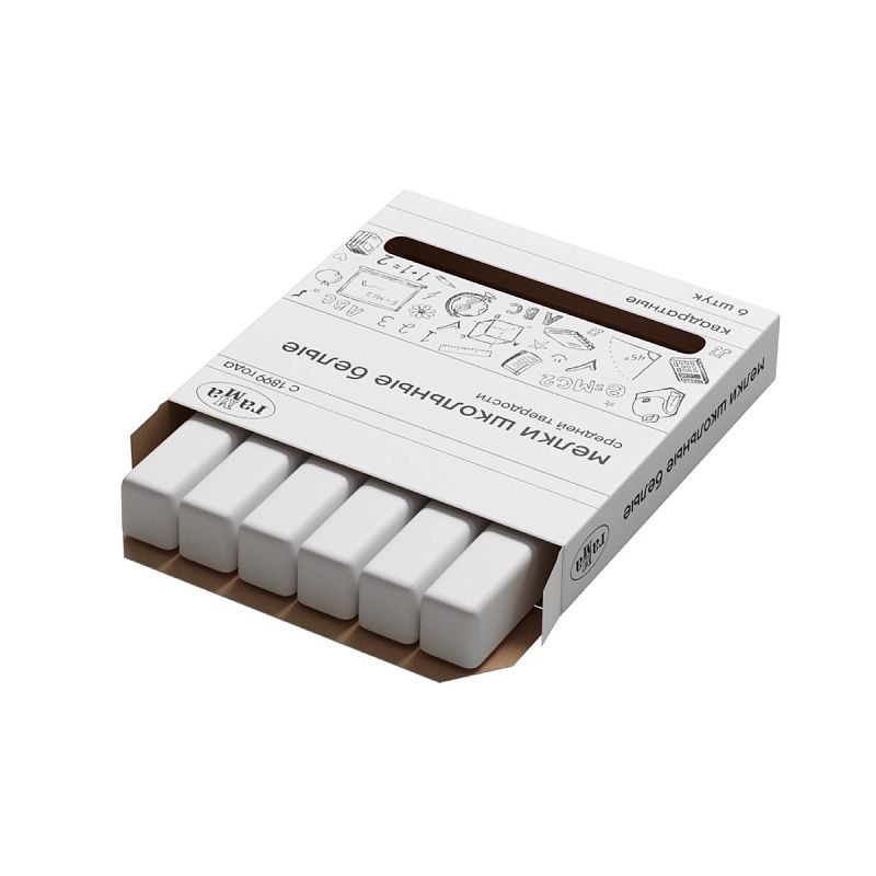 Мелки школьные Гамма, белые, 06шт., средней твердости, квадратные, картонная коробка 